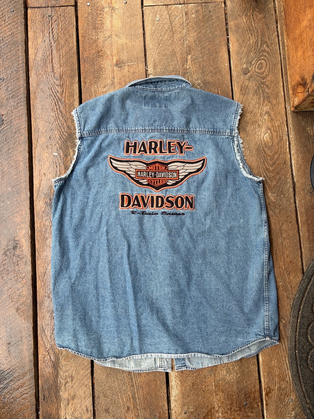 Men’s Vintage Harley Davidson Denim Biker Rugged Jacket Size XL 100% Cotton